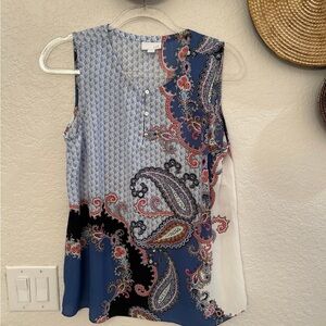 J. Jill blue and multicolor paisley‎ sleeveless tunic tank top size Small